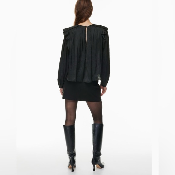 Wilfred Bernardin Blouse Relaxed Satin Long sleeve Ruffles Black Size Small NWT - Picture 5 of 14